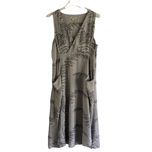 Whistles Dress Gray Palm Leaf Print Empire Lagenlook Pockets Size 8 - Picture 5 of 12